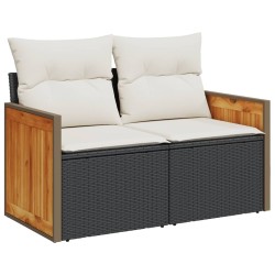 Salon de jardin 7 pcs avec coussins noir résine tressée 