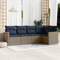 Salon de jardin 5 pcs avec coussins gris résine tressée 