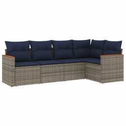 Salon de jardin 5 pcs avec coussins gris résine tressée 