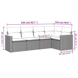 Salon de jardin 5 pcs avec coussins gris résine tressée 