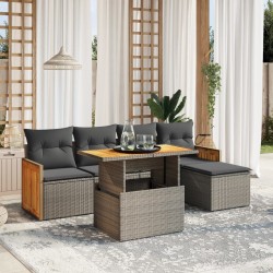 Salon de jardin 6 pcs avec coussins gris résine tressée 