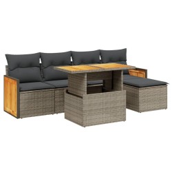 Salon de jardin 6 pcs avec coussins gris résine tressée 
