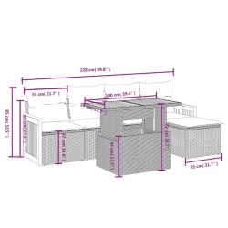 Salon de jardin 6 pcs avec coussins gris résine tressée 