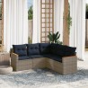 Salon de jardin 5 pcs avec coussins gris résine tressée 