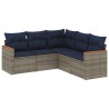 Salon de jardin 5 pcs avec coussins gris résine tressée 