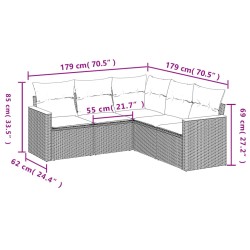 Salon de jardin 5 pcs avec coussins gris résine tressée 