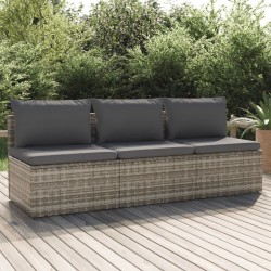 Canapé de jardin 3 places avec coussins Gris Résine tressée 