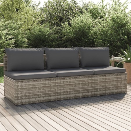 Canapé de jardin 3 places avec coussins Gris Résine tressée 