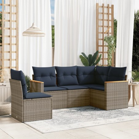 Salon de jardin 5 pcs avec coussins gris résine tressée 