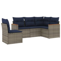 Salon de jardin 5 pcs avec coussins gris résine tressée 