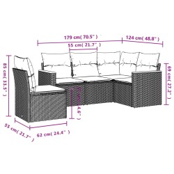 Salon de jardin 5 pcs avec coussins gris résine tressée 