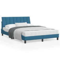 Lit avec matelas bleu 120x200 cm velours 