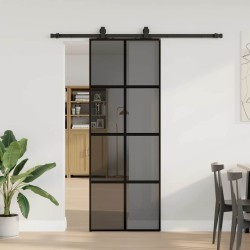 Porte coulissante kit quincaillerie noir 76x205 cm verre trempé 