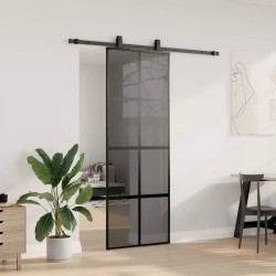 Porte coulissante kit quincaillerie noir 76x205 cm verre trempé 