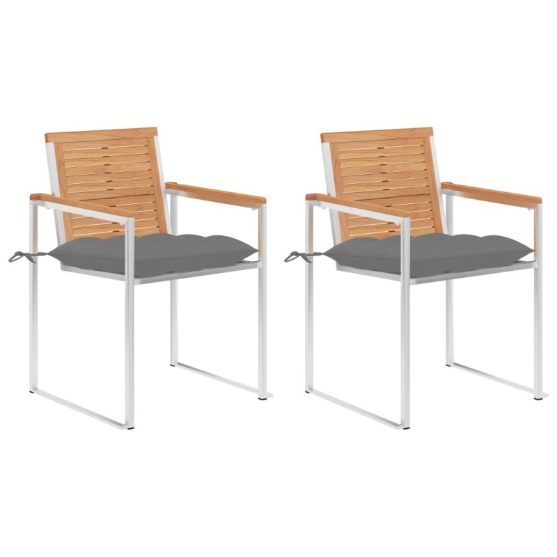 Chaises de jardin avec coussins lot de 2 Teck solide et acier 