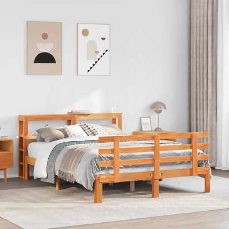 Cadre de lit et tête de lit sans matelas cire marron 160x200 cm 