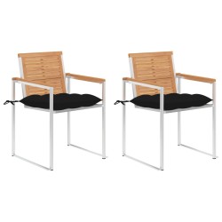 Chaises de jardin avec coussins lot de 2 Teck solide et acier 
