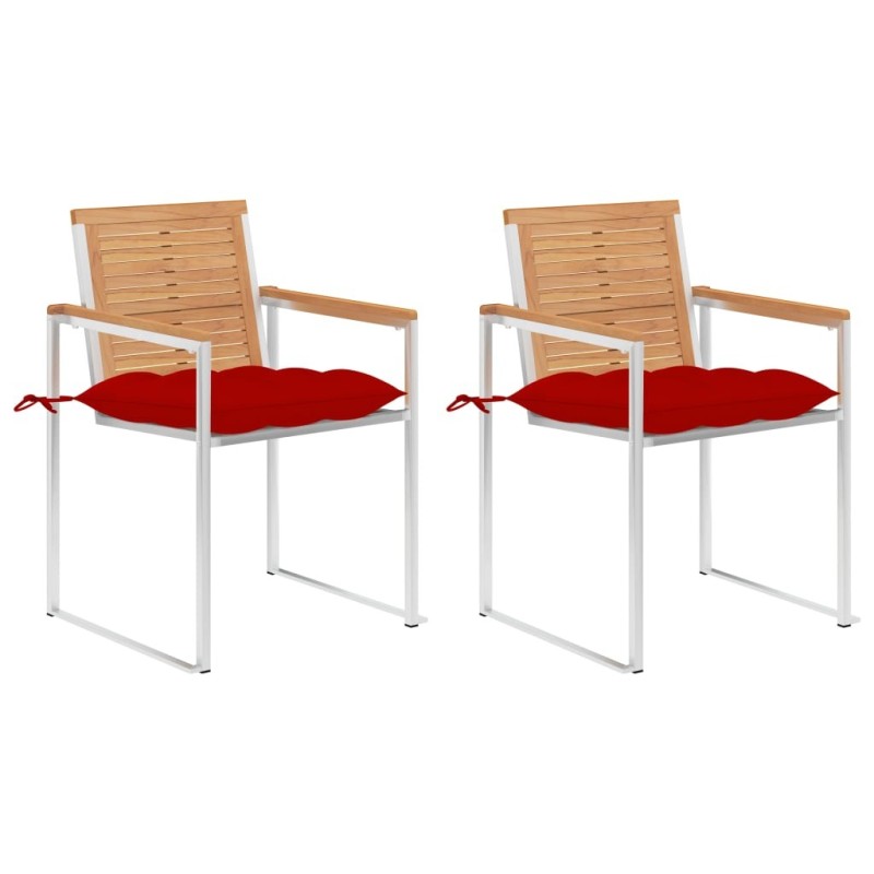Chaises de jardin avec coussins lot de 2 Teck solide et acier 
