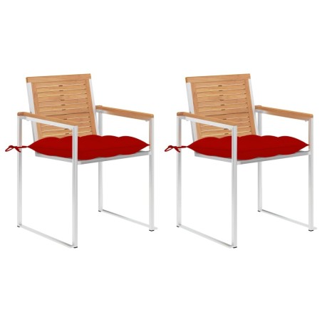 Chaises de jardin avec coussins lot de 2 Teck solide et acier 