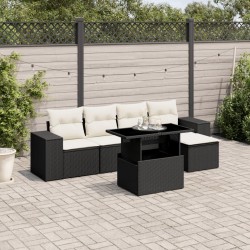 Salon de jardin 6 pcs avec coussins noir résine tressée 