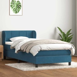 Sommier à lattes de lit et matelas bleu foncé 90x220 cm velours 