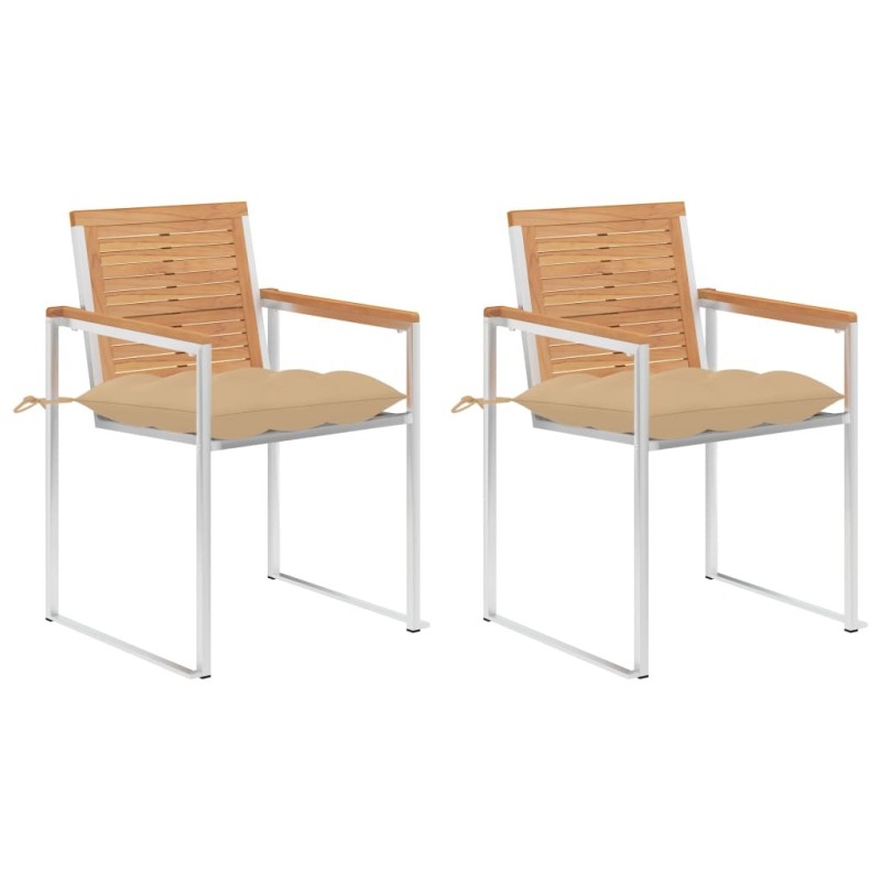 Chaises de jardin avec coussins lot de 2 Teck solide et acier 