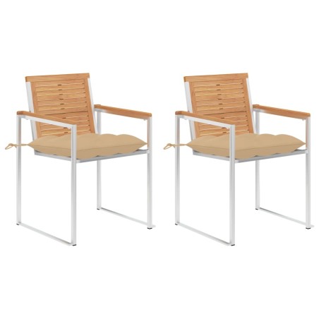 Chaises de jardin avec coussins lot de 2 Teck solide et acier 