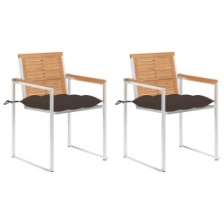 Chaises de jardin avec coussins lot de 2 Teck solide et acier 