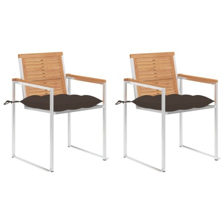 Chaises de jardin avec coussins lot de 2 Teck solide et acier 