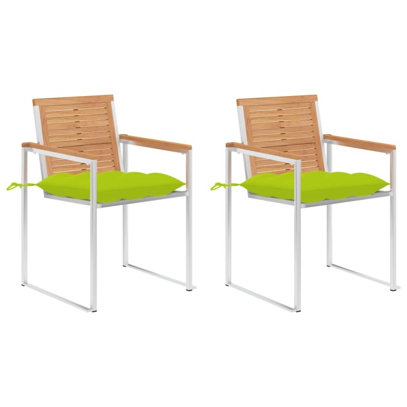 Chaises de jardin avec coussins lot de 2 Teck solide et acier 