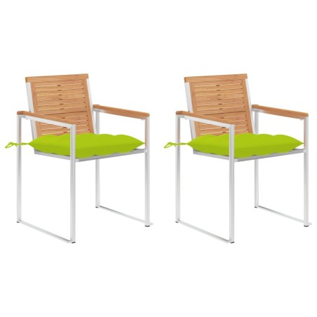 Chaises de jardin avec coussins lot de 2 Teck solide et acier 