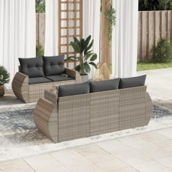 Salon de jardin 6 pcs avec coussins gris clair résine tressée 