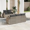 Salon de jardin 6 pcs avec coussins gris clair résine tressée 