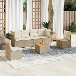 Salon de jardin avec coussins 7 pcs beige résine tressée 