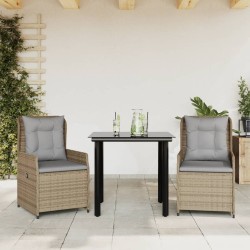 Ensemble à manger de jardin et coussins 3 pcs Beige poly rotin 