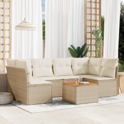 Salon de jardin avec coussins 7 pcs beige résine tressée 