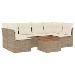 Salon de jardin avec coussins 7 pcs beige résine tressée 