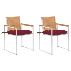 Chaises de jardin avec coussins lot de 2 Teck solide et acier 