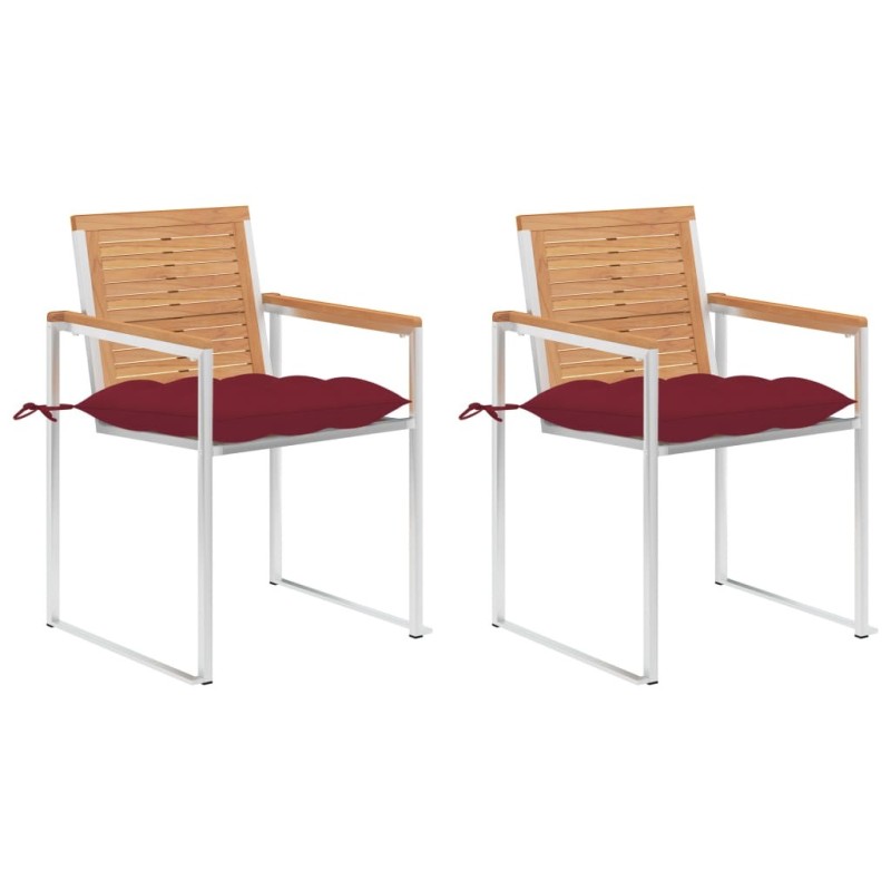 Chaises de jardin avec coussins lot de 2 Teck solide et acier 