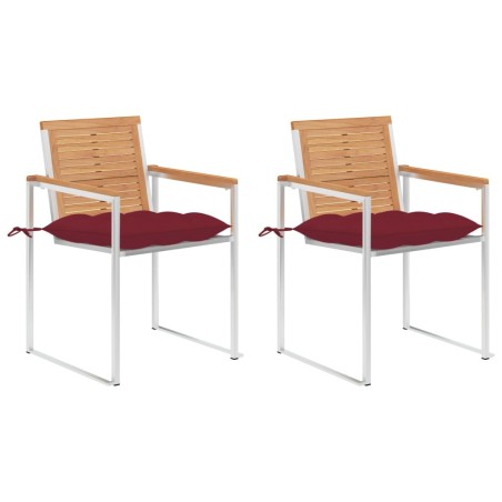 Chaises de jardin avec coussins lot de 2 Teck solide et acier 