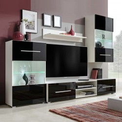 Meuble TV à vitrine murale avec lumière LED 4 pcs noir 