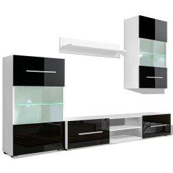Meuble TV à vitrine murale avec lumière LED 4 pcs noir 