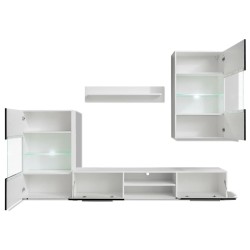 Meuble TV à vitrine murale avec lumière LED 4 pcs noir 