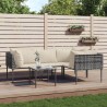 Salon de jardin 5 pcs avec coussins Gris Résine tressée 