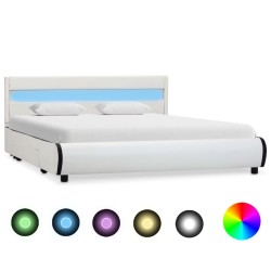 Cadre de lit avec LED Blanc Similicuir 140x200 cm  