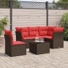 Salon de jardin 6 pcs avec coussins marron résine tressée 