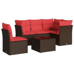 Salon de jardin 6 pcs avec coussins marron résine tressée 