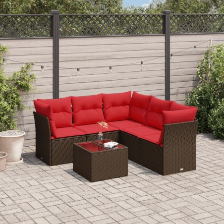 Salon de jardin 6 pcs avec coussins marron résine tressée 