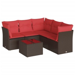 Salon de jardin 6 pcs avec coussins marron résine tressée 