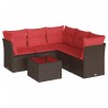 Salon de jardin 6 pcs avec coussins marron résine tressée 